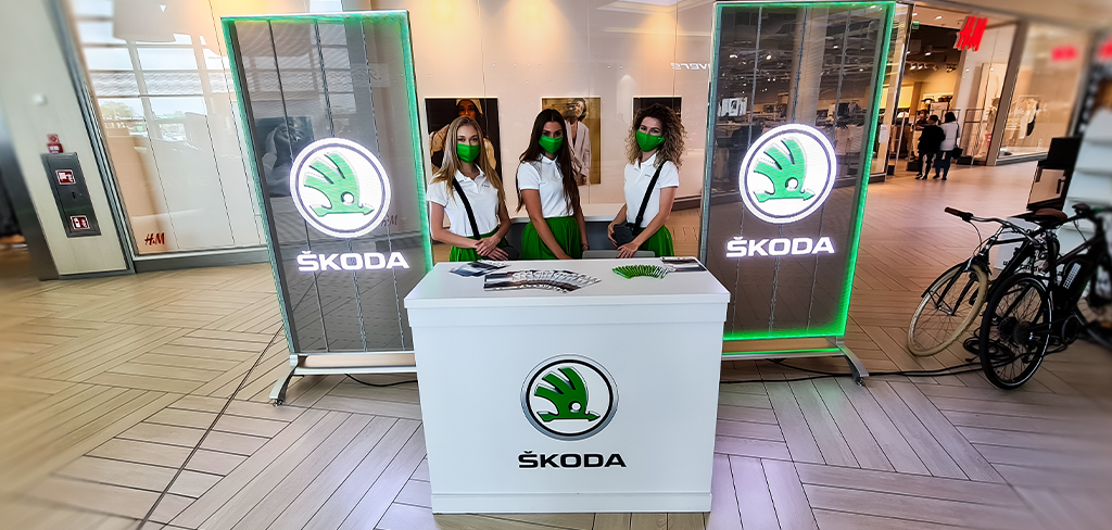 Two led advertising boards used on new skoda model promotion